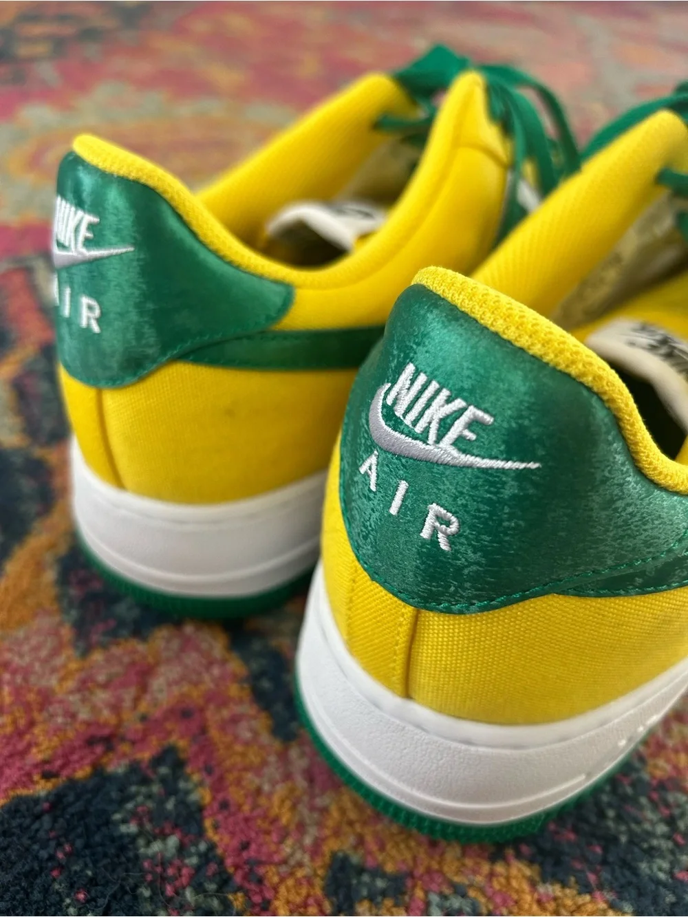 Nike | Men’s White/Yellow/Green Canvas Air Force 1 Lace Up Low Top Sneakers 13